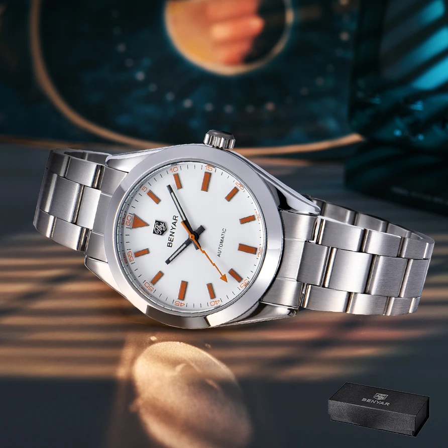 

BENYAR 2025 новые модные роскошные автоматические часы для мужчин 50 м водонепроницаемые механические наручные часы из нержавеющей стали мужские подарочные часы