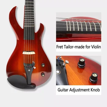 Violín electrónico de 6 cuerdas color rojo violín eléctrico avanzado de 6 cuerdas para estudiantes principiantes tamaño completo 4/4 funda, arco