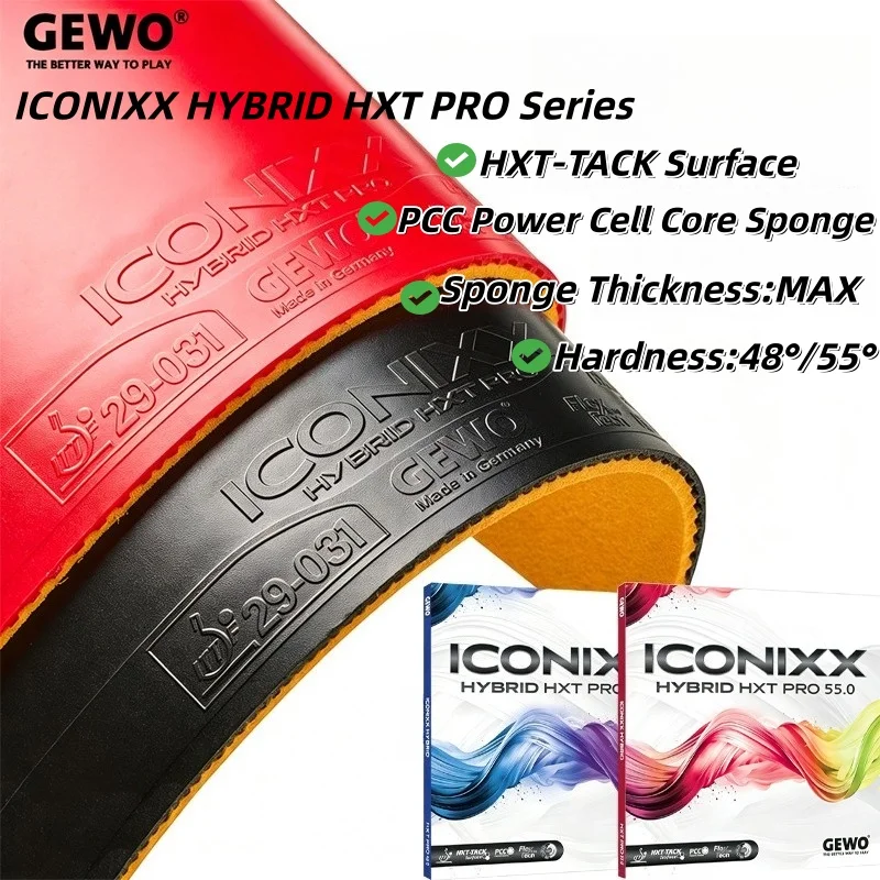 GEWO ICONIXX HYBRID HXT PRO Legend 48/55 Table Tennis Rubber Pips in MAX Cake Sponge 48°/55° Slightly Tacky Ping Pong Rubber