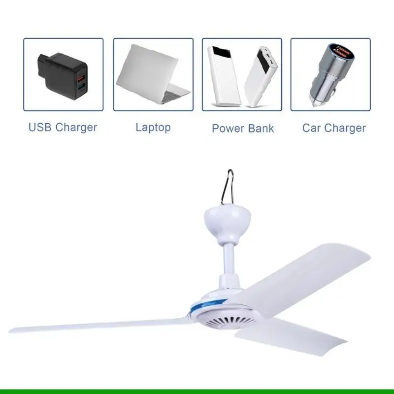 U55C 19.6inch Outdoor Ceiling Fan USB Mini Hanging Ceiling Fan for Camping and Travel