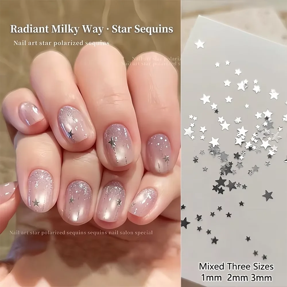 1 Box 3D Mini Nail Art Charms Stern-Paillettenflocken Silberglänzende Accessoires für Maniküre – Detail 4