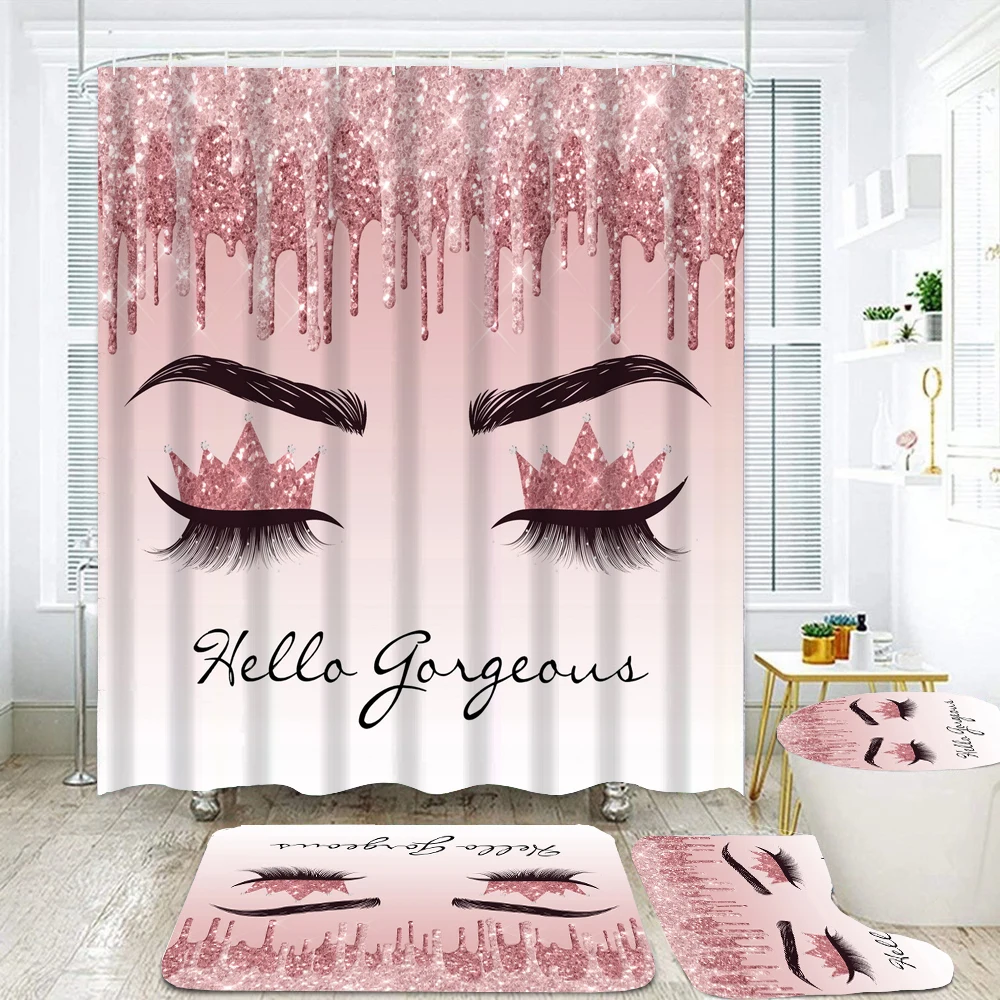 Cosmetic Perfume and Floral Print Shower Curtain Set Waterproof Bathroom Curtains Soft Anti-slip Bath Rugs Toilet Cover Carpets