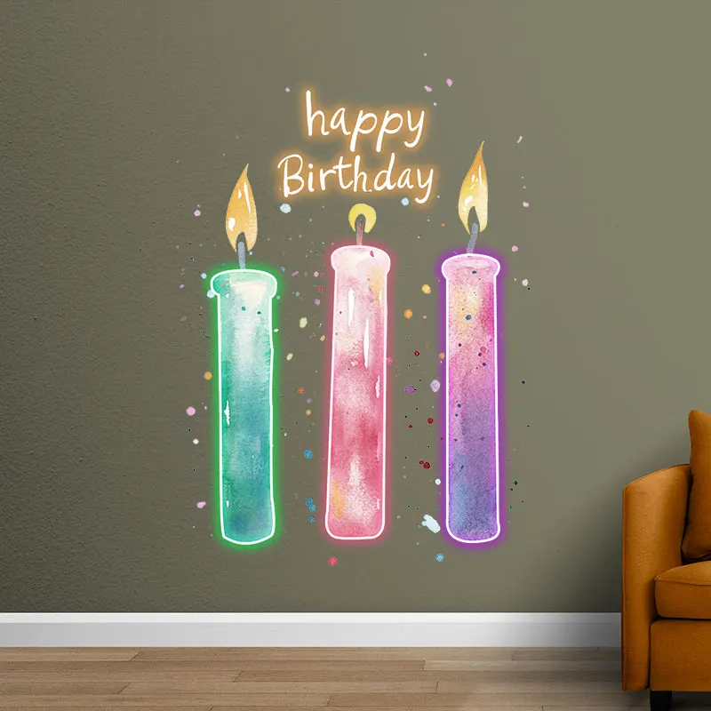 Happy Birthday Candles Home Decor Custom Led Neon Sign