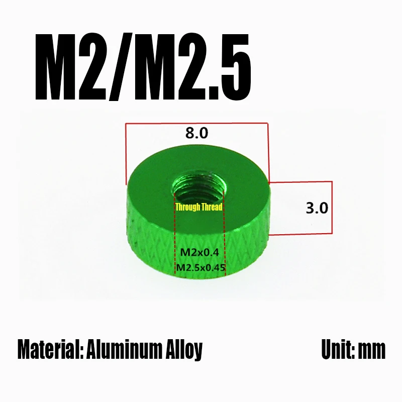 M2 M2.5 Color Aluminum Knurled Thumb Nut Hand Tighten Thumb Nut Flat Head Full Thread Nut For DIY/Model Airplane/Computer Case