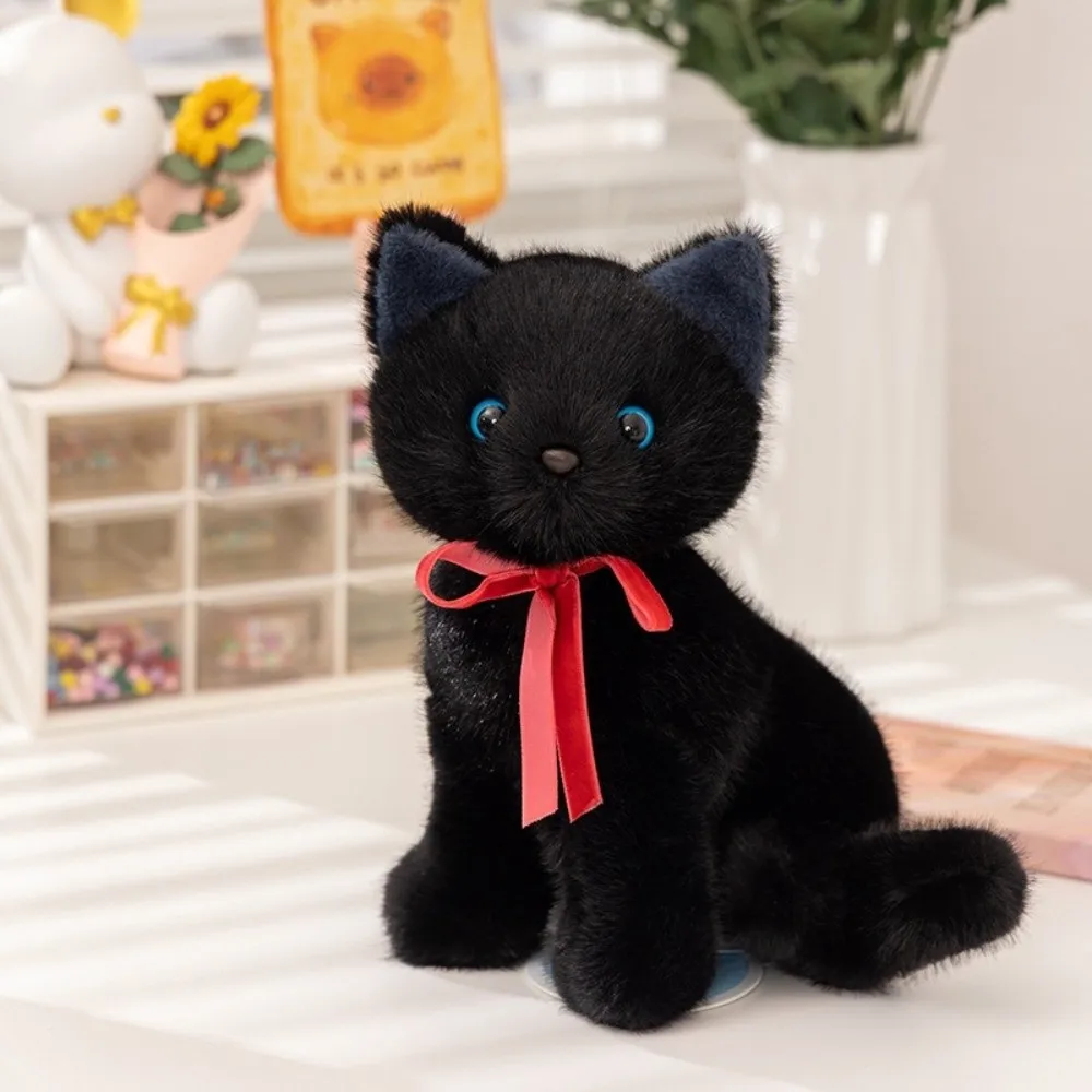 

Нежные пушистые плюшевые игрушки с имитацией кота, мягкие плюшевые игрушки для сидения, реалистичный котенок, мягкая лента, бант, кукла-кошка