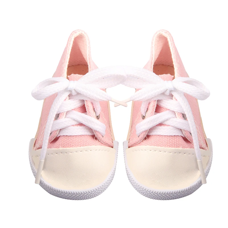 18\'\' Doll Accessories Fashion Doll Shoes Socks For 43 Cm Baby New Born Doll s White Pink Sneakers Lace-Up Canvas Mini Shoes