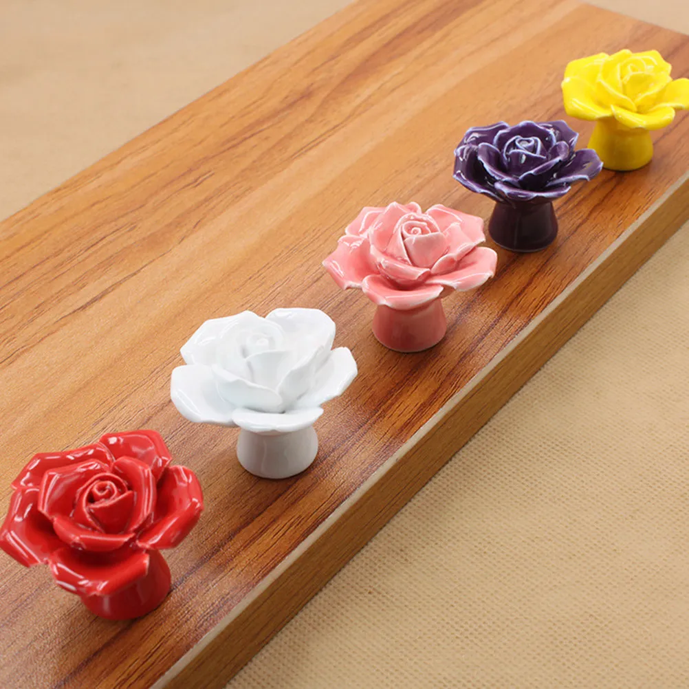 4 Pcs Cabinet Knobs Ceramic Handles Drawer Pulls White Cupboard Decorative Floral