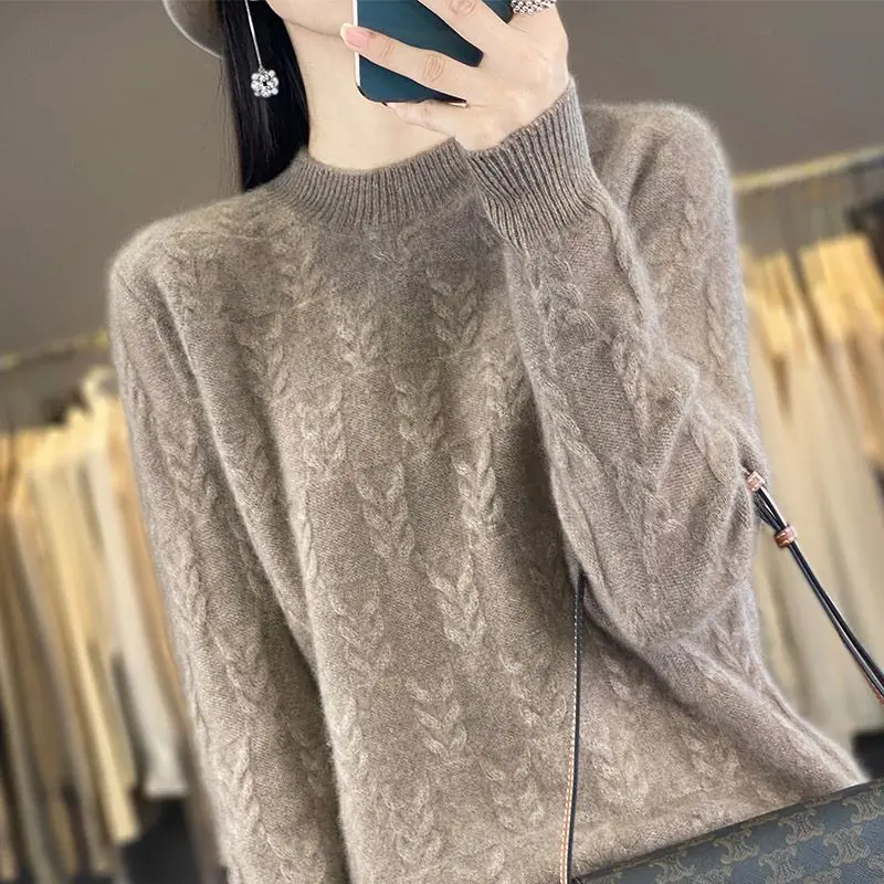 

New Chinese Style Solid Color Jacquard Autumn Winter New Round Neck Sweater Women's Loose Fit Long Sleeve Knitted Sweater