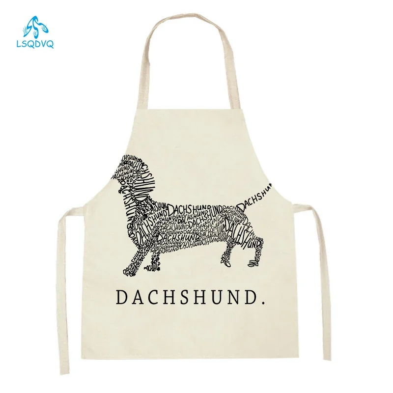 Cartoon Dog Printed Kitchen Apron Linen Adult Childs Sleeveless Pinafore Dachshund Dog Cooking Baking Aprons Home Cleaning Tools