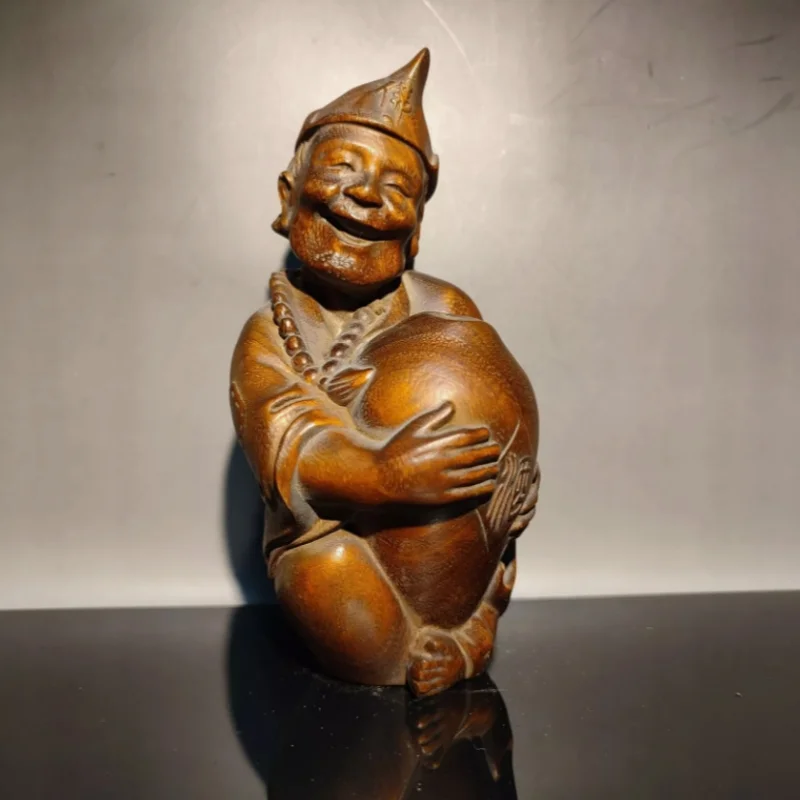 

Boxwood Carved Wooden Happy Buddha Statue Wood For Home Decor Monk Drink Wine