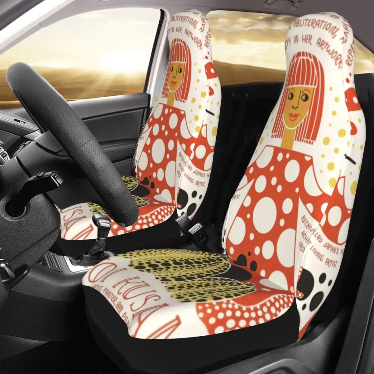 Yayoi Kusama Art Universal Auto Car Seat Covers Fit Any Truck Van RV SUV Custom Bucket Seat Protector Cover 2 PCS