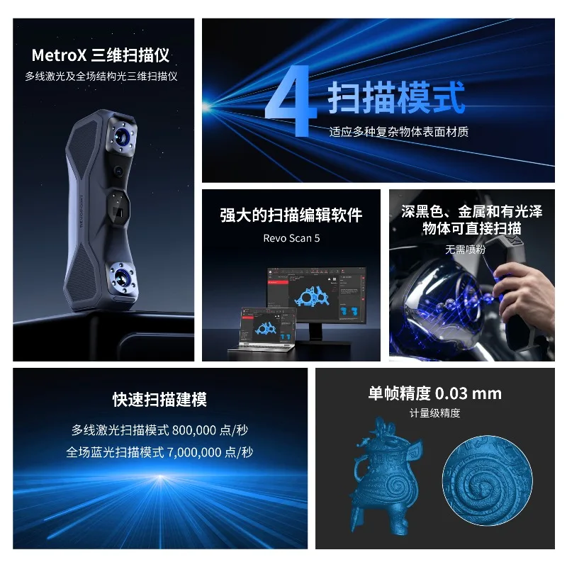 MetroX laser 3D scanner, handheld industrial-grade high-precision laser 3D scanning