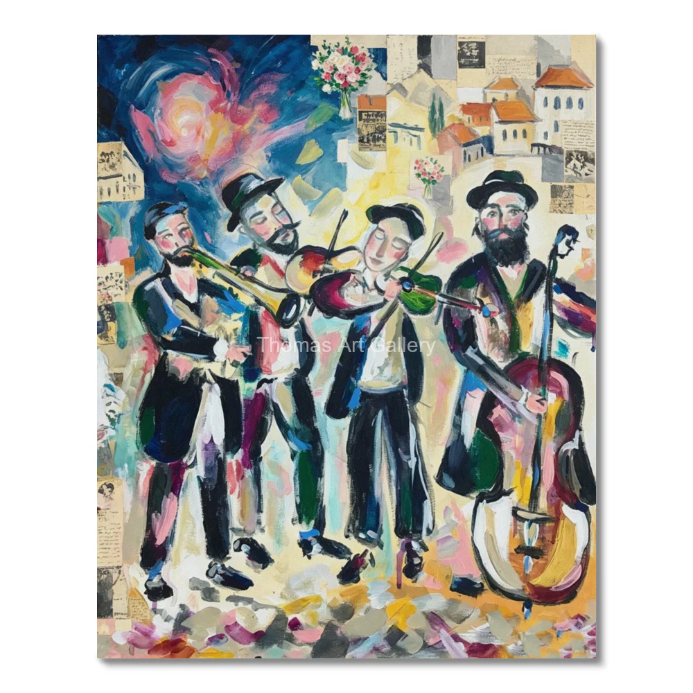 Expressionist Jewish Musicians Canvas Art HD Print Colorful Klezmer Band Judaica Painting Modern Art Decor for Music Room Studio