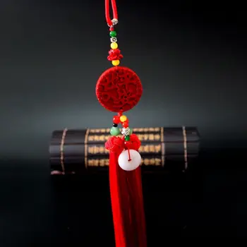 중국 스타일 핸드 메이크 픽시우 자동차 펜던트, 태슬 양면 연꽃 펜던트, 럭키 자동차 백미러 장식, 인테리어 