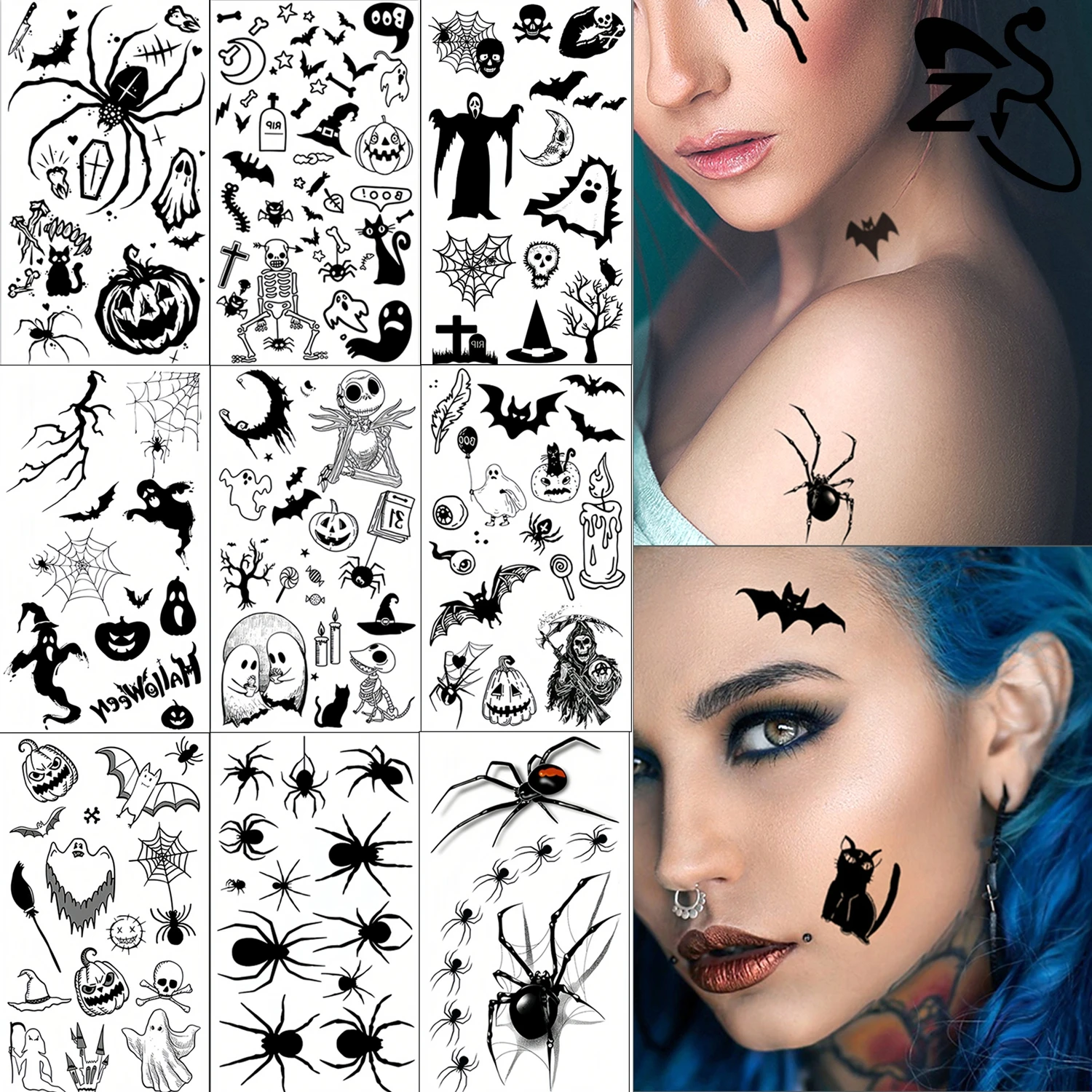 ZS 1 PC Tato Temporer Lucu Anak-anak Unisex Dekorasi Wajah Riasan Laba-laba Labu Hantu DIY Stiker Wajah Tubuh Hadiah Halloween