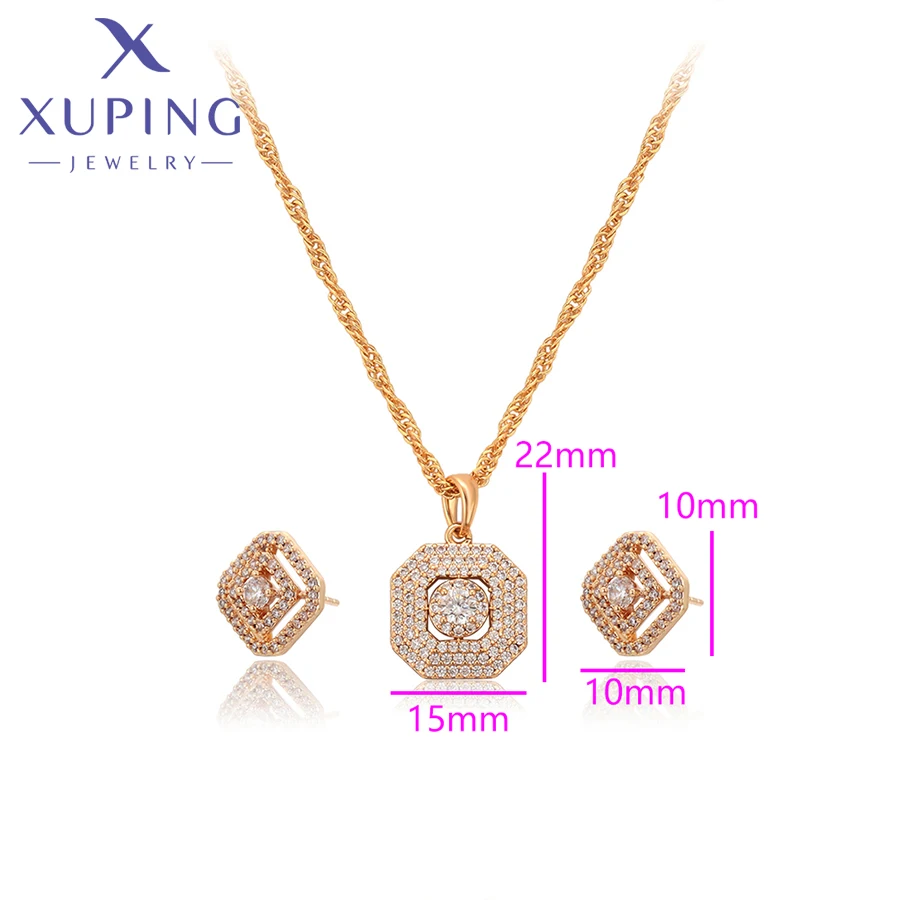 Xuping Schmuck Bestseller Trendiges Modisches Quadratisches Anhänger-Halsketten-Ohrringe-Set für Damen Exquisites Party-Geschenk X001060269 – Detail 13