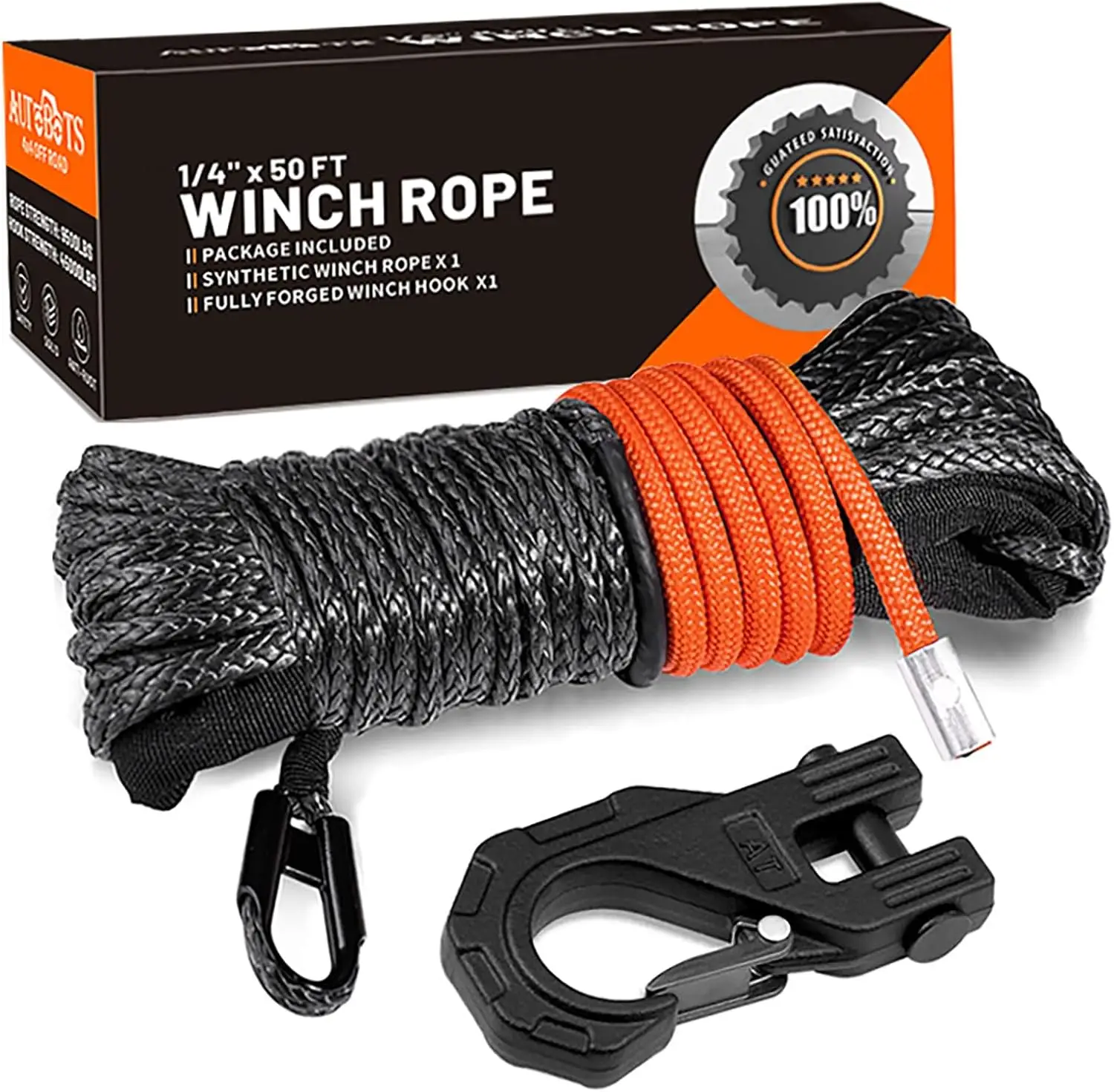 

Synthetic Winch Rope 1/4' X 50 Ft，Max 9500lbs Winch Rope with Heavy Duty 3/8 Hook，Winch Cable Line for Off Road Vehicle ATV