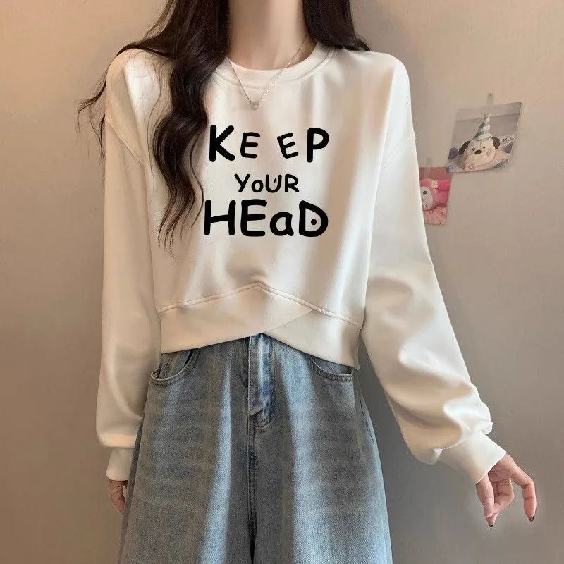 الكلاسيكية ومتعددة الاستخدامات الرجعية الأمريكية غير النظامية جولة الرقبة قصيرة هوديي الربيع والخريف تصميم شعبي جديد عارضة أعلى بسيط #5