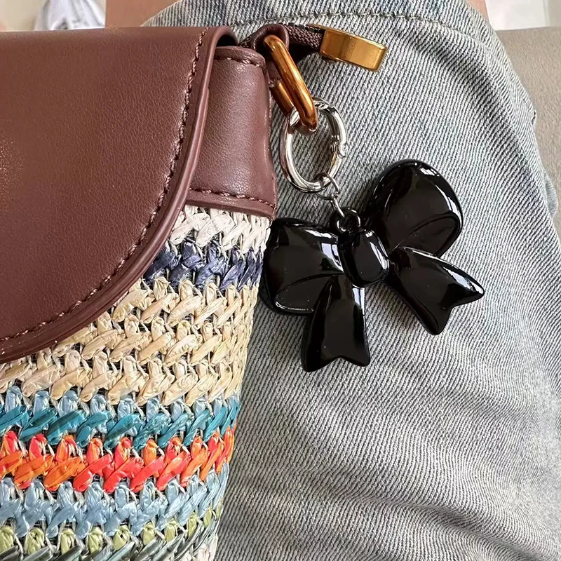 Simple Acrylic Large Bowknot Keychain for Bag Sweet Temperament Black Red Bow Knot Keyring Pendant Versatile Phone Accessories