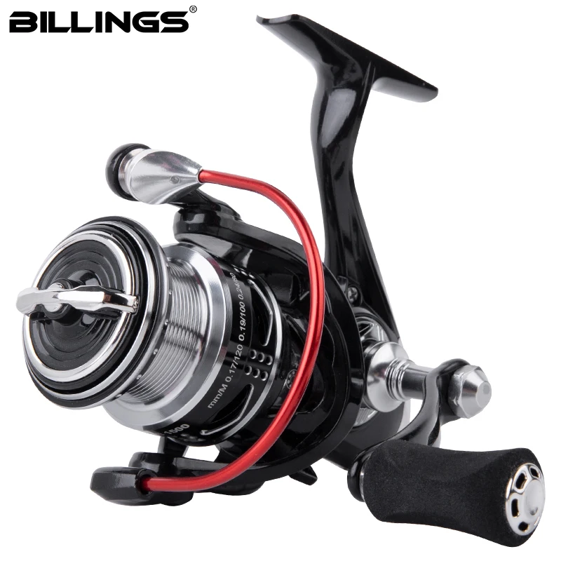 BILLINGS Spinn-Angelrolle, 8 kg maximale Bremskraft, Angelrolle mit 5,2:1 Übersetzungsverhältnis, Metallspule, flach/tief, für Süßwasser und Salzwasser