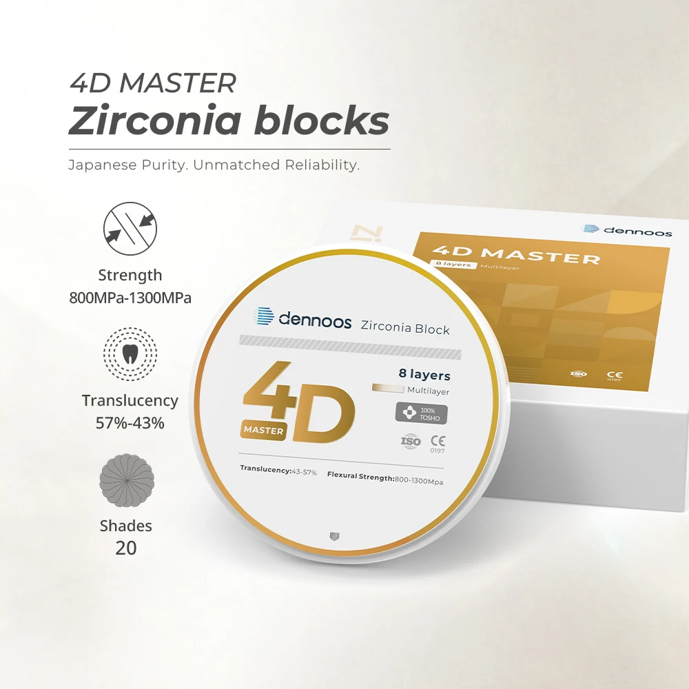 Dennoos Dental 4DMASTER Zirconia Milling Blank 98mm CAD CAM Dental Ceramic Material for Dental Lab Denture Fabrication