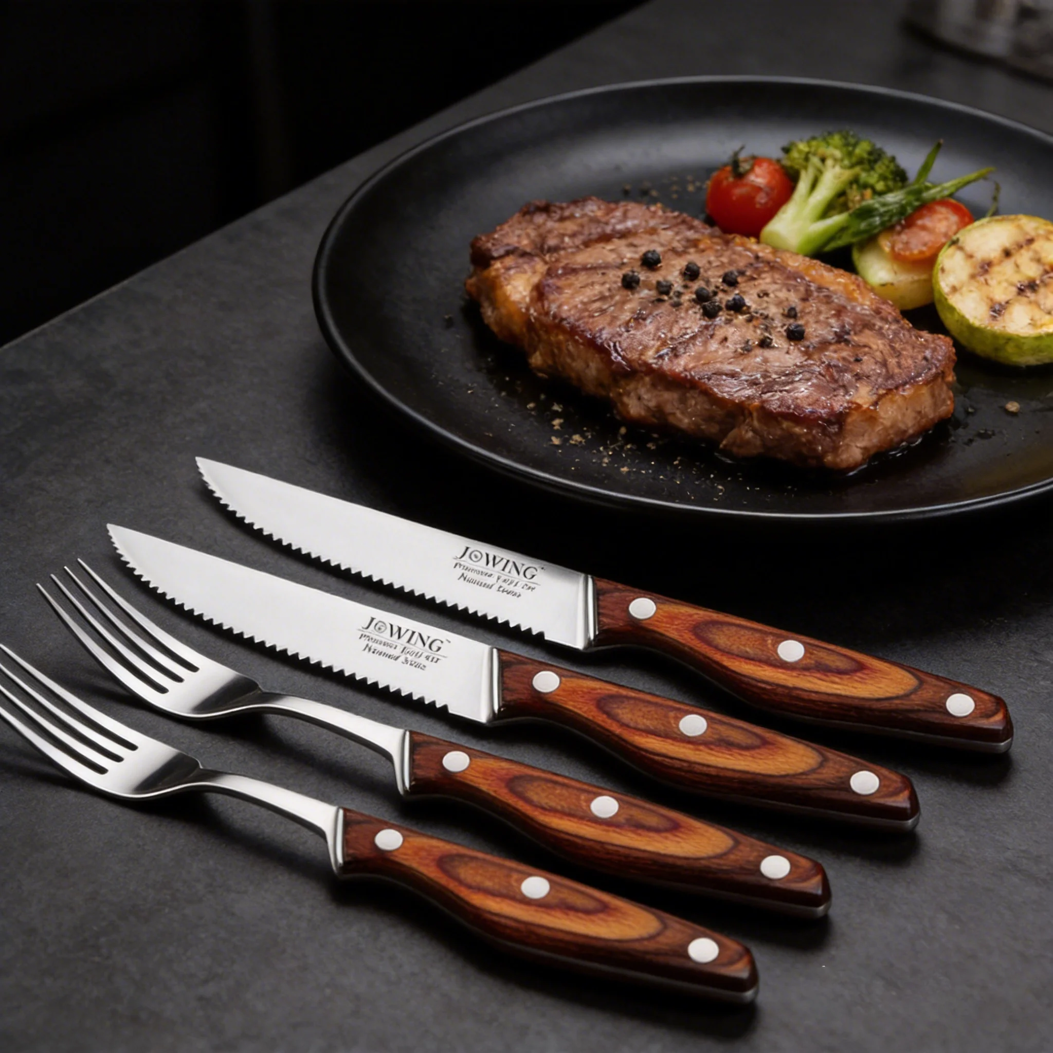 2026 New Model Steak Knife Set, Kitchen Knife 2/4/6/8 Piece Set Steak Knife with Solid Wood Handle and Stainless Steel Blade