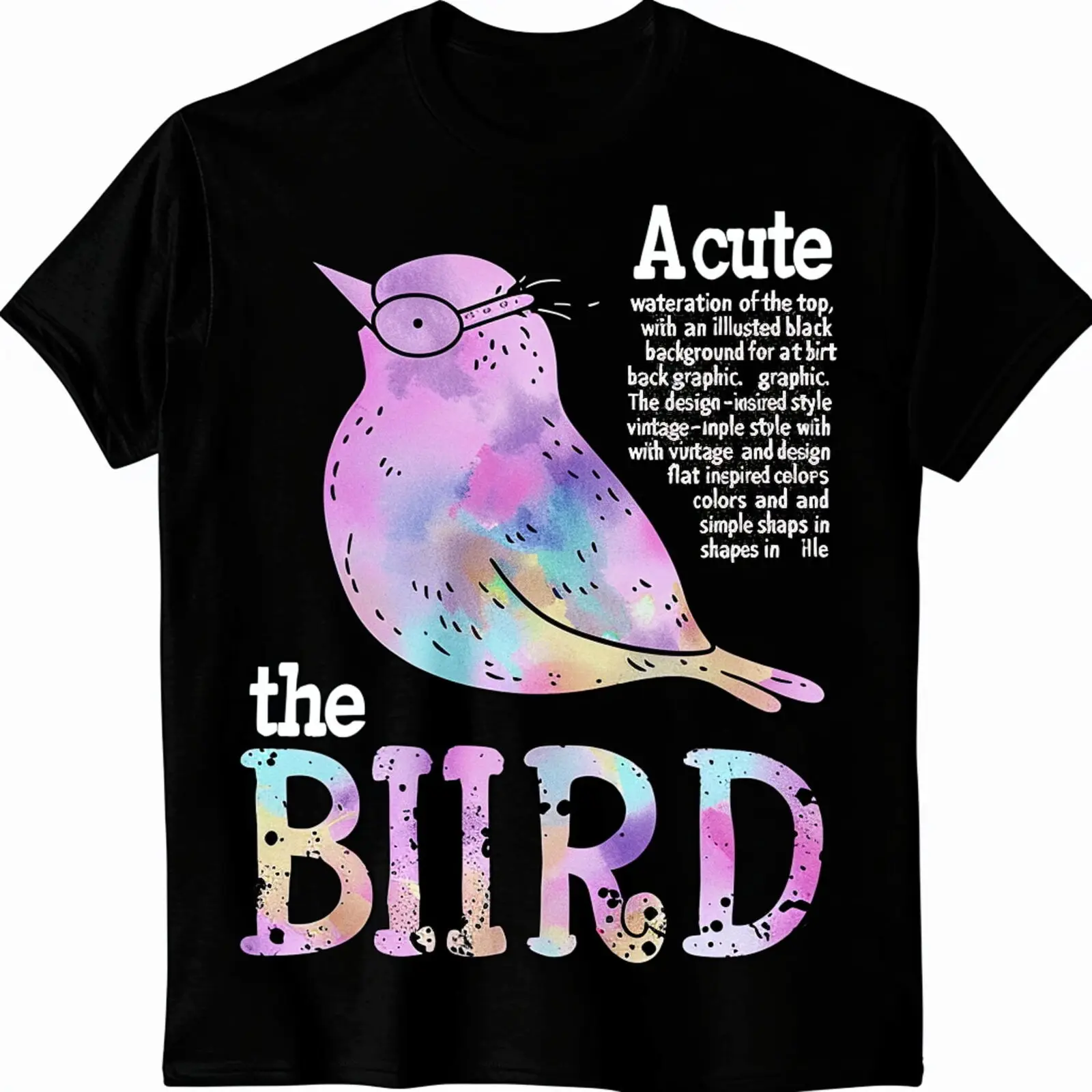 Vintage Bird Nerd TShirt Pastel Watercolor Illustration Cute Bird Retro Style