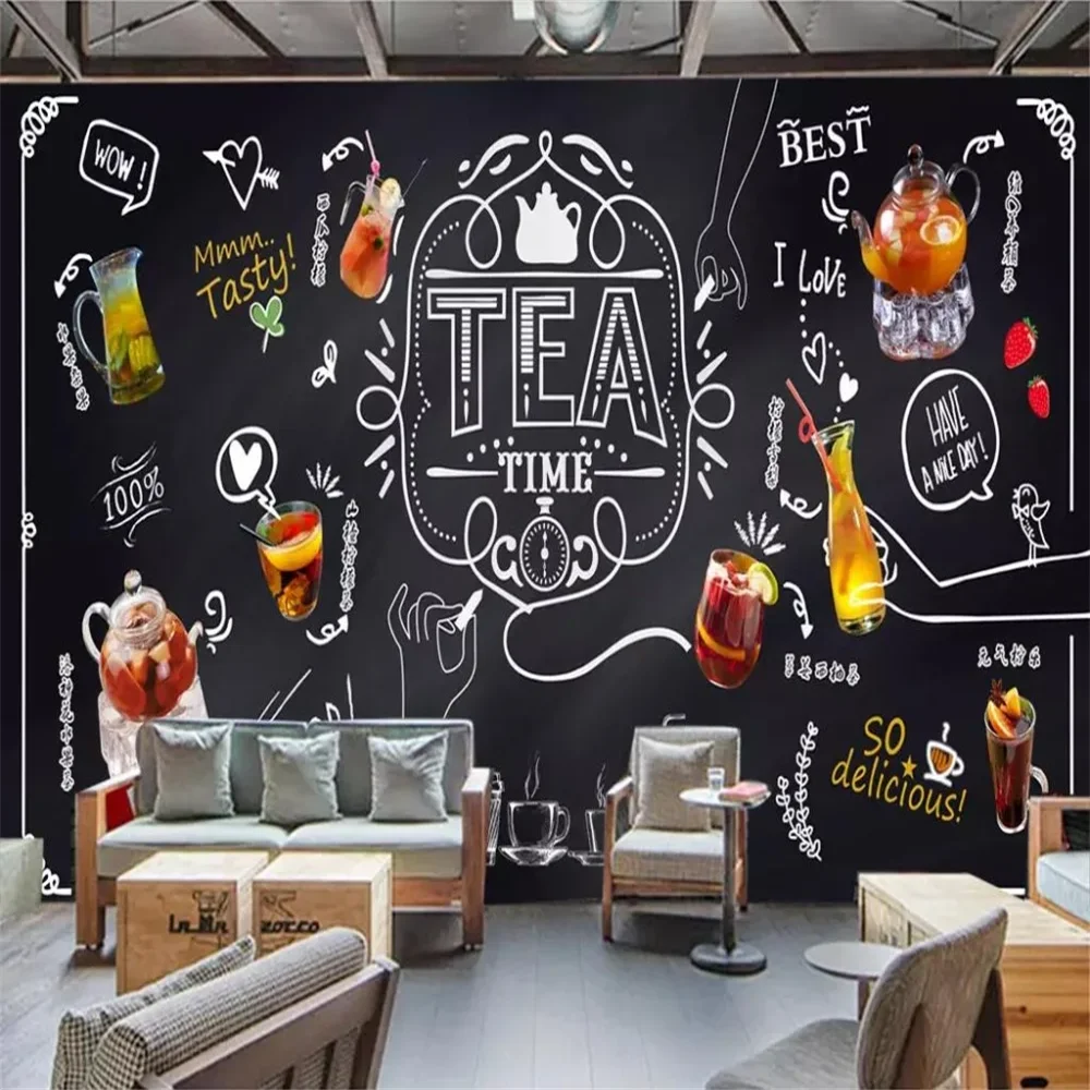 Custom Blackboard Fruit Tea Leisure Bar Tea Shop Cafe Mural Wallpaper Landscape Photo Wall Painting Mural Living Room Stickers