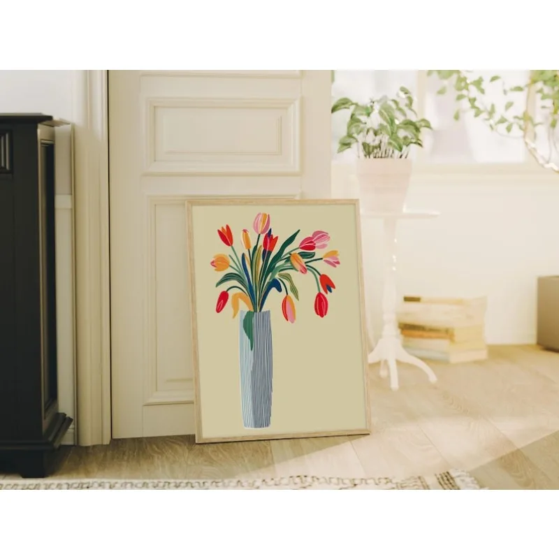 2 Buah Seni Dinding Kanvas Bun - Home Decor Tulip ulasan dan harga