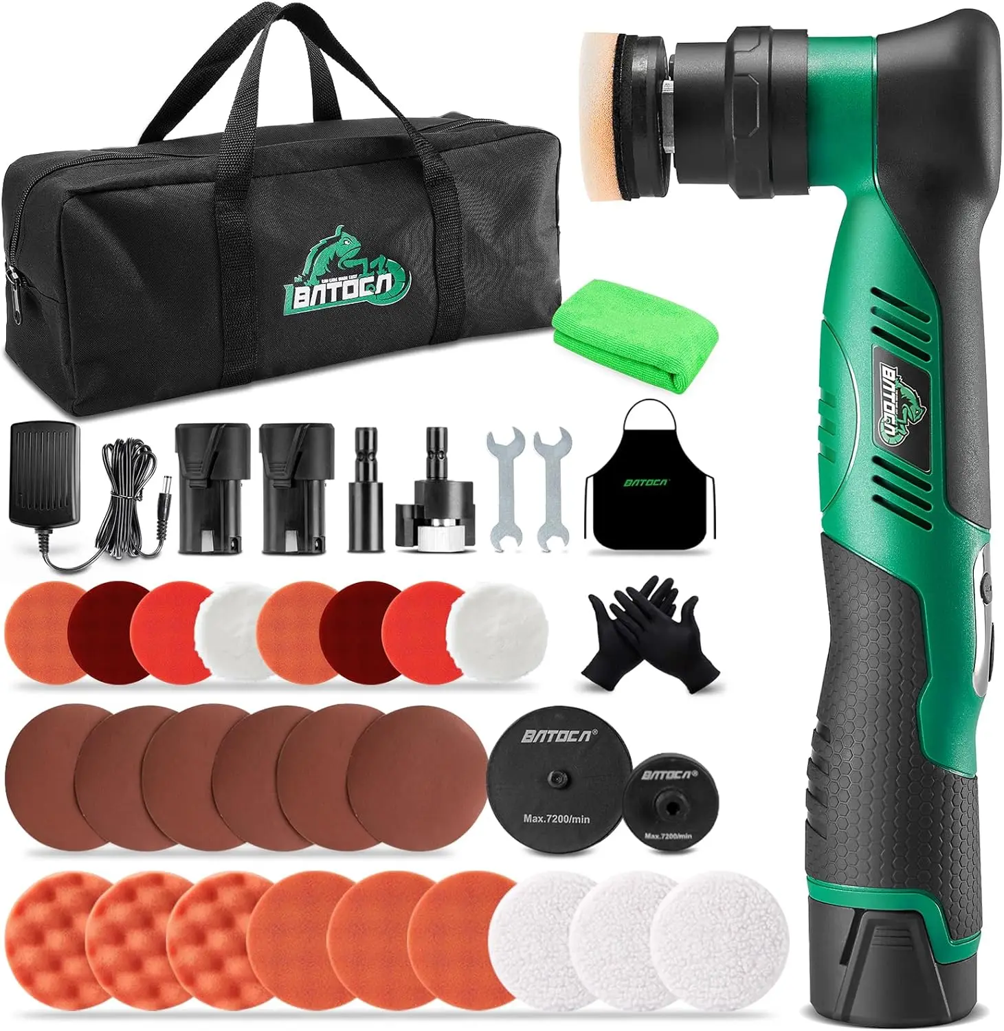 

Cordless Car Buffer Polisher Kit: 1" & 3" Dual Action Rotary Machine, 2 Batteries, 6 Speeds for Detailing