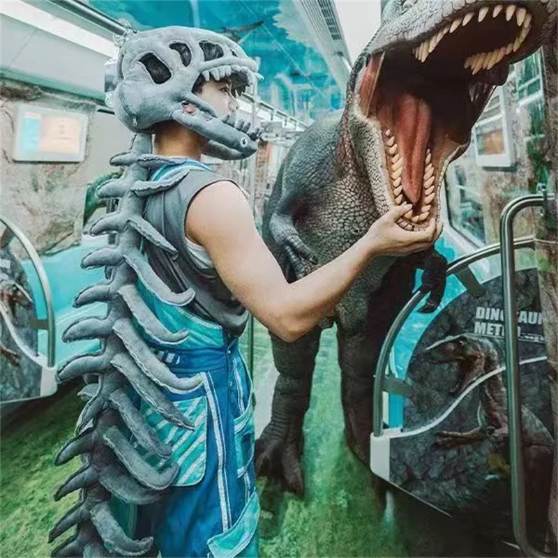 Nuovo scheletro di dinosauro per adulti bambini unisex copricapo cosplay tirannosauro maschera di teschio fantasma copricapo Halloween peluche accessori oggetti di scena