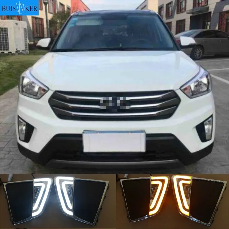 

1pair Car LED DRL Daytime Running Lights LED Day Lights for Car Special Hyundai IX25 2014 2015 2016 Replace Fog Lamp Cover Holes