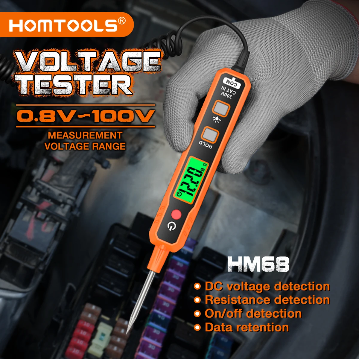 HOMTOOLS HM68 Car Voltage Detector Pen 100V Non-Contact DC Voltage Backlight Tester Car Fault Maintenance Circuit Test Probe