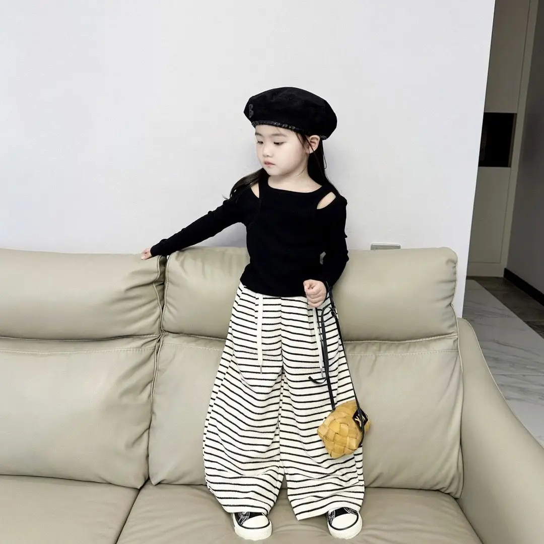 مجموعة الخريف الجديدة للفتيات: بلوزة بأكمام طويلة وبنطال أنيق واسع الساق مكون من قطعتين ملابس غير رسمية للفتيات الصغيرات #4