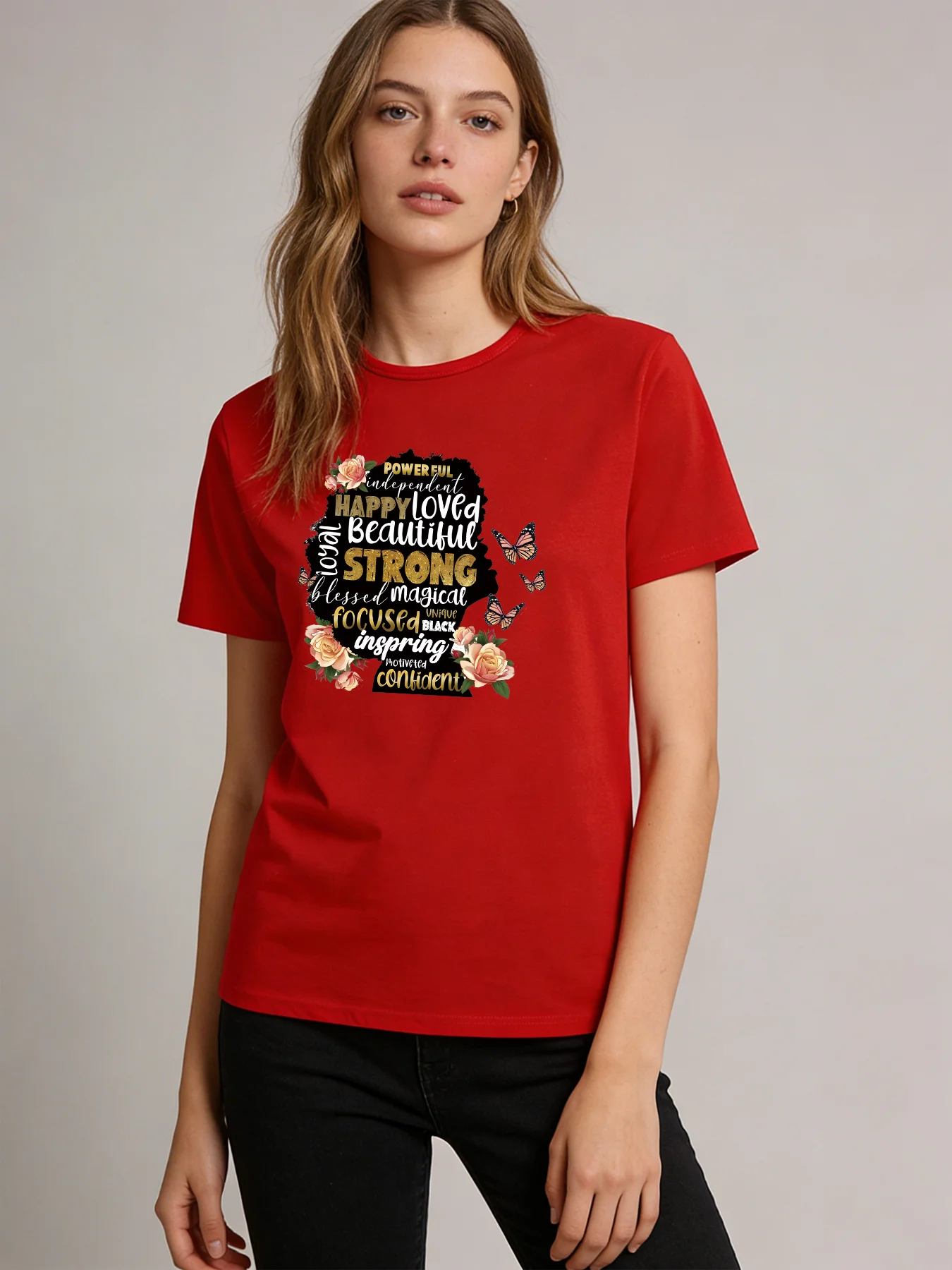 

2026 Spring/Summer New Women's Casual Loose Letter Print Crew Neck T-Shirt
