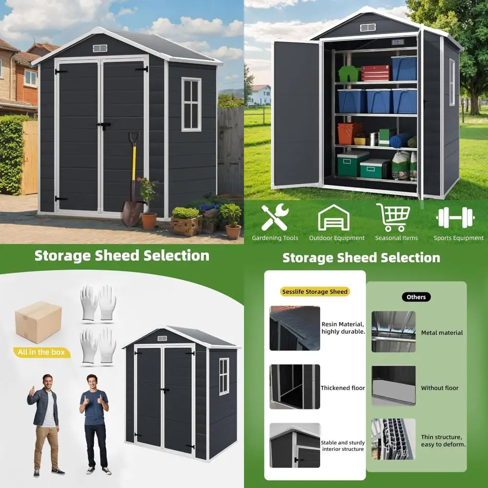

Durable All-Weather Outdoor Storage Shed, 6x4.4FT, Reinforced Floor, Secure Door Lock, Ideal for Gardening Tools and Equipment