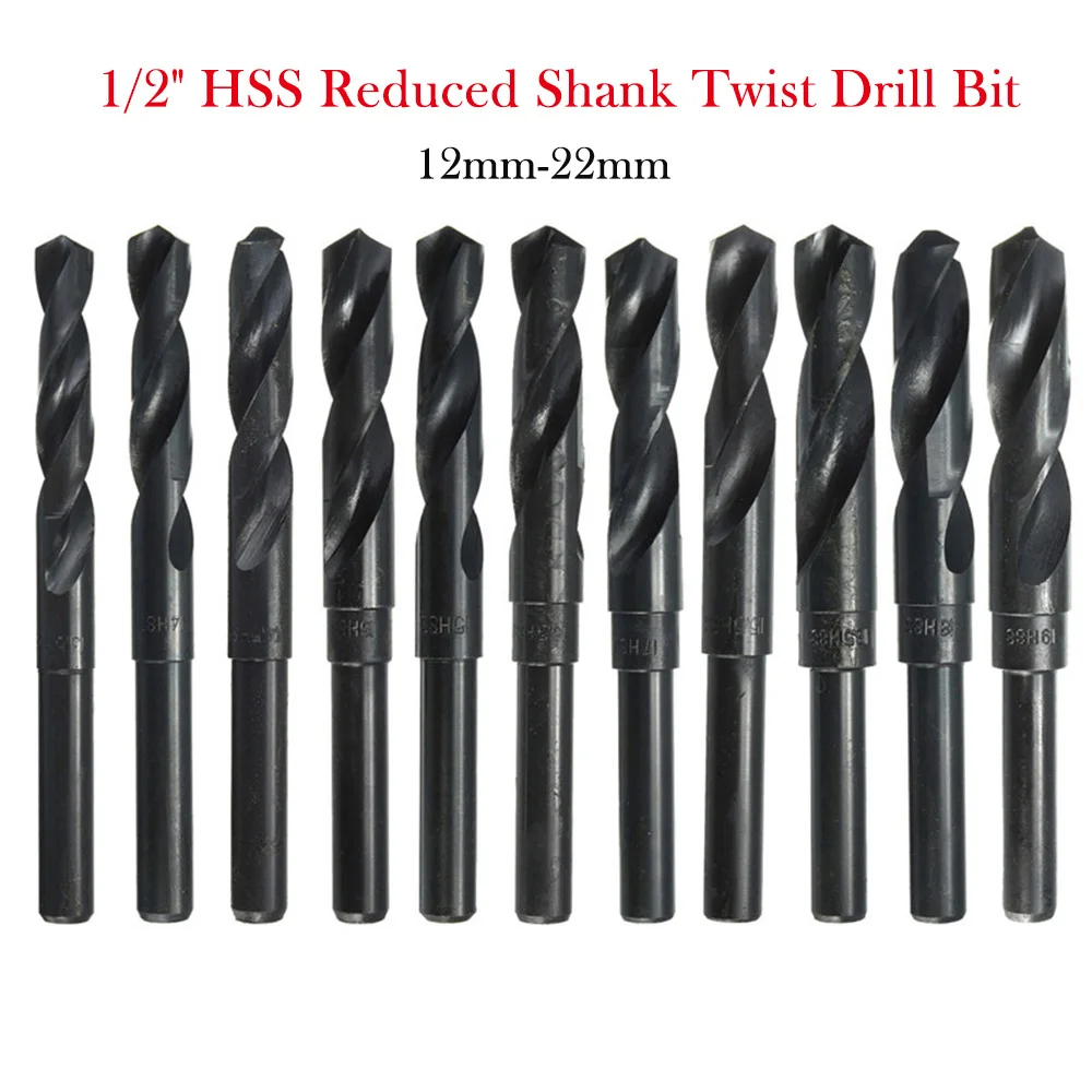 1/2'' High Speed Steel Reduced Shank Drill Bit 12-22mm Reduced Shank HSS Twist Drill Bit Rustproof Woodworking Punching Tools