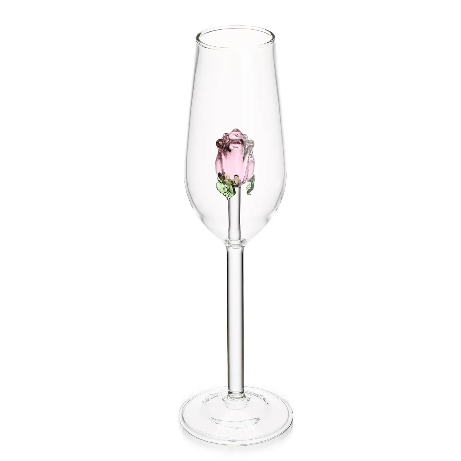 Rose Crystal Glass Flute Stemless Wine Glasses Wide Cups Stylish Toasting Goblet Set