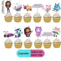 Gabby Dollhouse Cake Decoration Swirls Cake Flag Cupcake Topper Gabby Children Birthday Party Decoration Supplies Dessert Decor