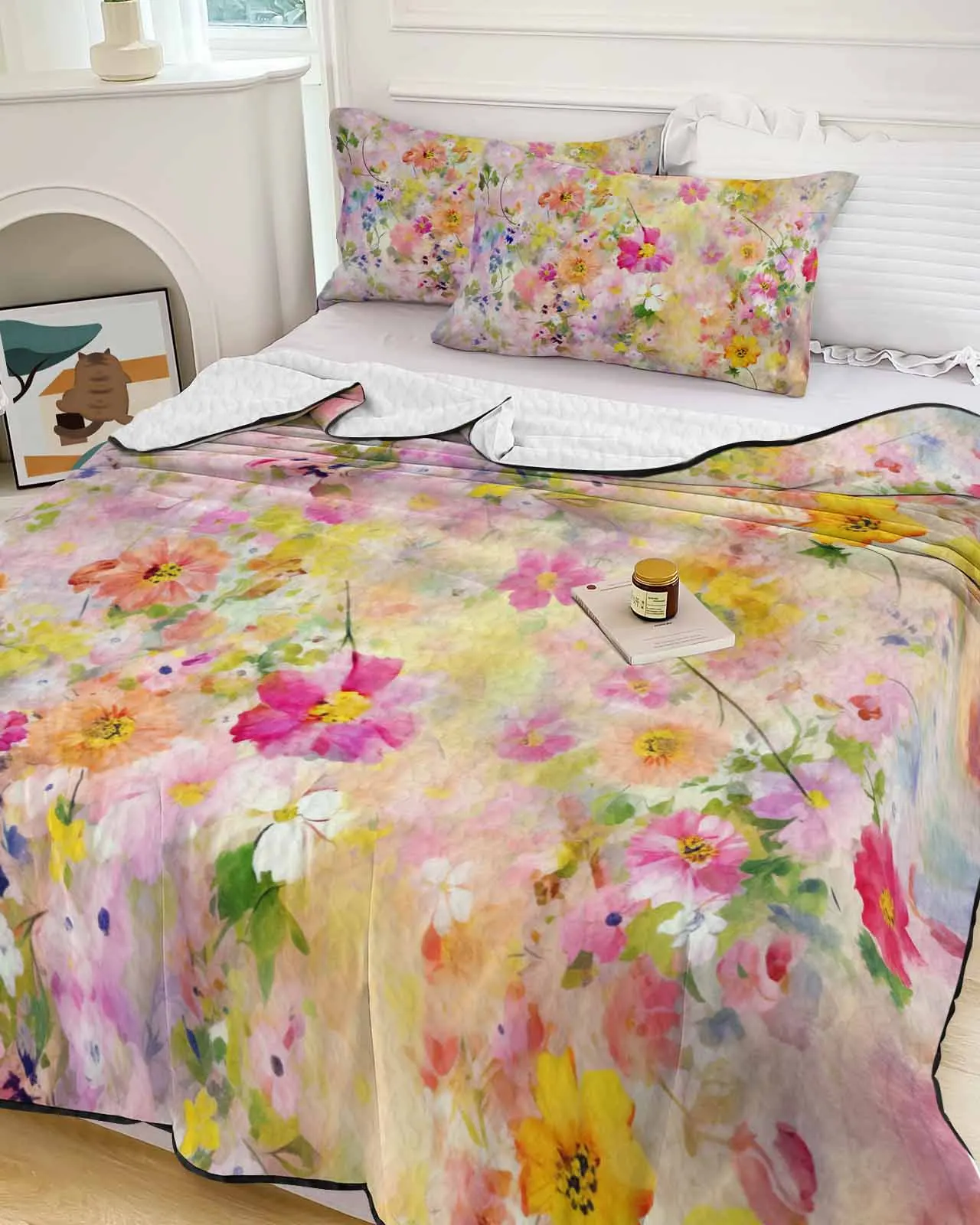 

Flower Wallpaper Daisy Cooling Blankets Air Condition Comforter Lightweight Summer Quilt for Bed Breathable Soft Thin Quilt