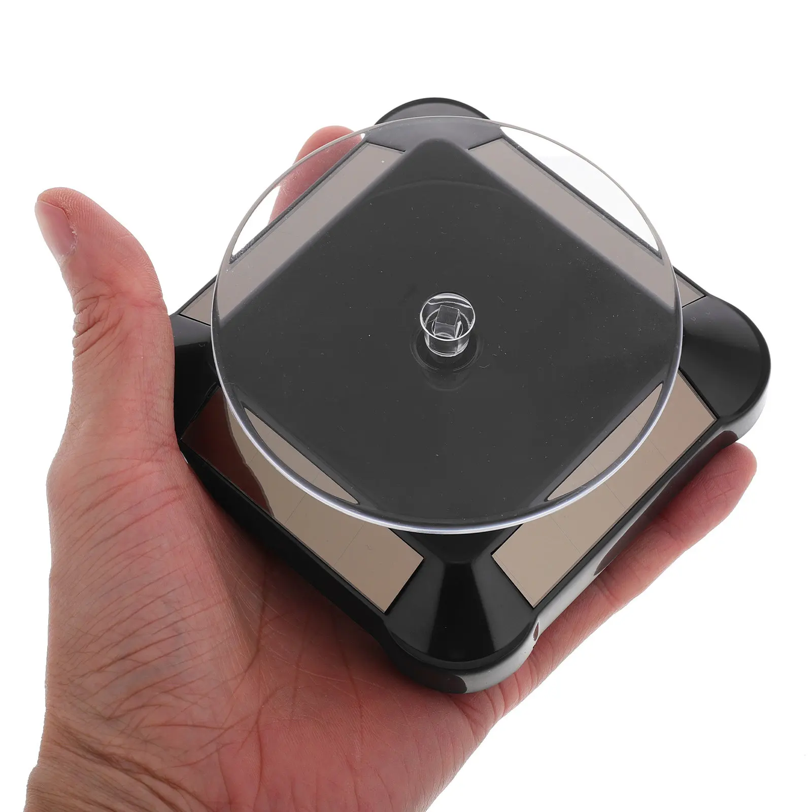 2Pcs Solar Jewelry Display Turntable Auto Rotating Spinner Dual Power Rotating Platform for Necklaces Rings Bracelets