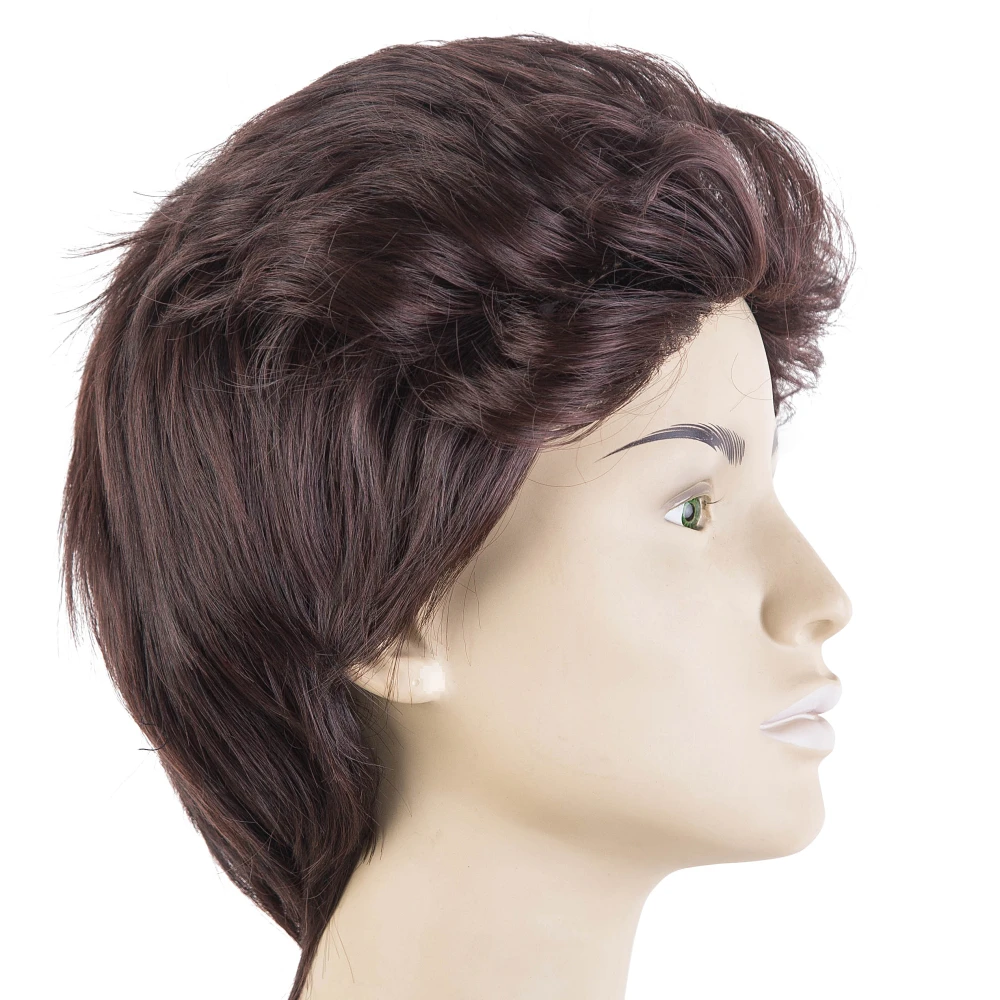 Fei-Show Wigs Inclined Bands Hair For Man Synthetic Heat Resistance Fiber Light Brown Male Hairpieces Short Curly Toupee