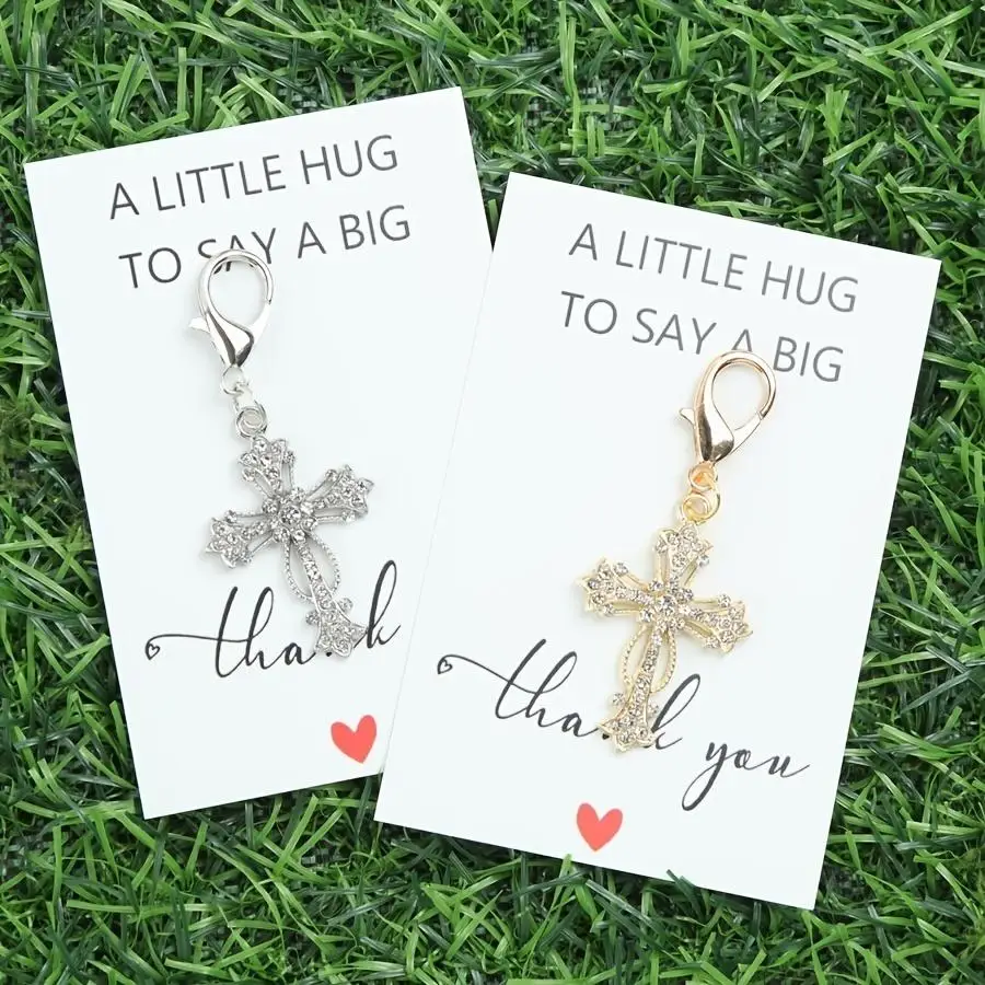1/5/10/20/50/100pcs Gift for Her/Him s Golden/Silvery Cross Keychain Pendants, with Thank You Cards, Very Suitable As Thank You
