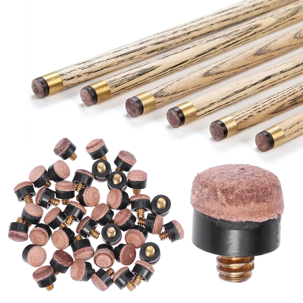 

40pcs American Style Billiard Ferrules Tips Replacement Screw-On Pool Cue Stick Hard Tips Press-On Rubber Strengthen