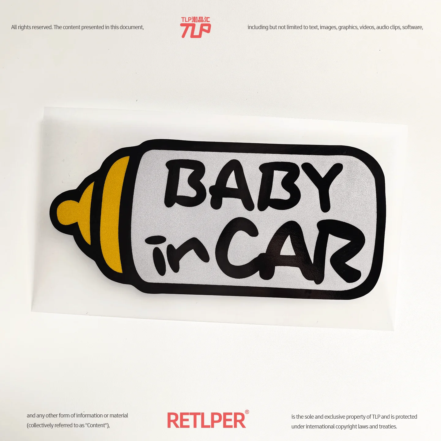 Reflecterende autosticker van Retlper: waarschuwingssticker voor in de auto, met de tekst 'Baby in de auto', voor babyflesjes en voor het voorruit van de auto.
