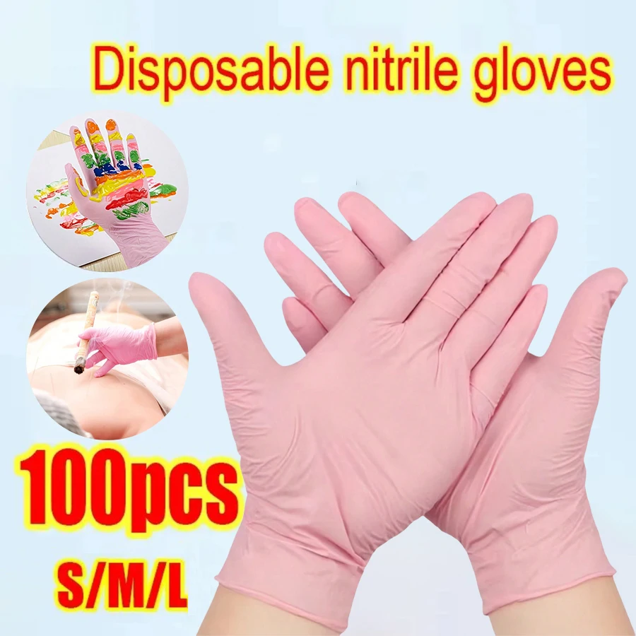 

100pcs Disposable Pink Nitrile Gloves,Waterproof Latex Free,For Car Repair Food Safe Hair Dyeing Work Cleaning protective gloves