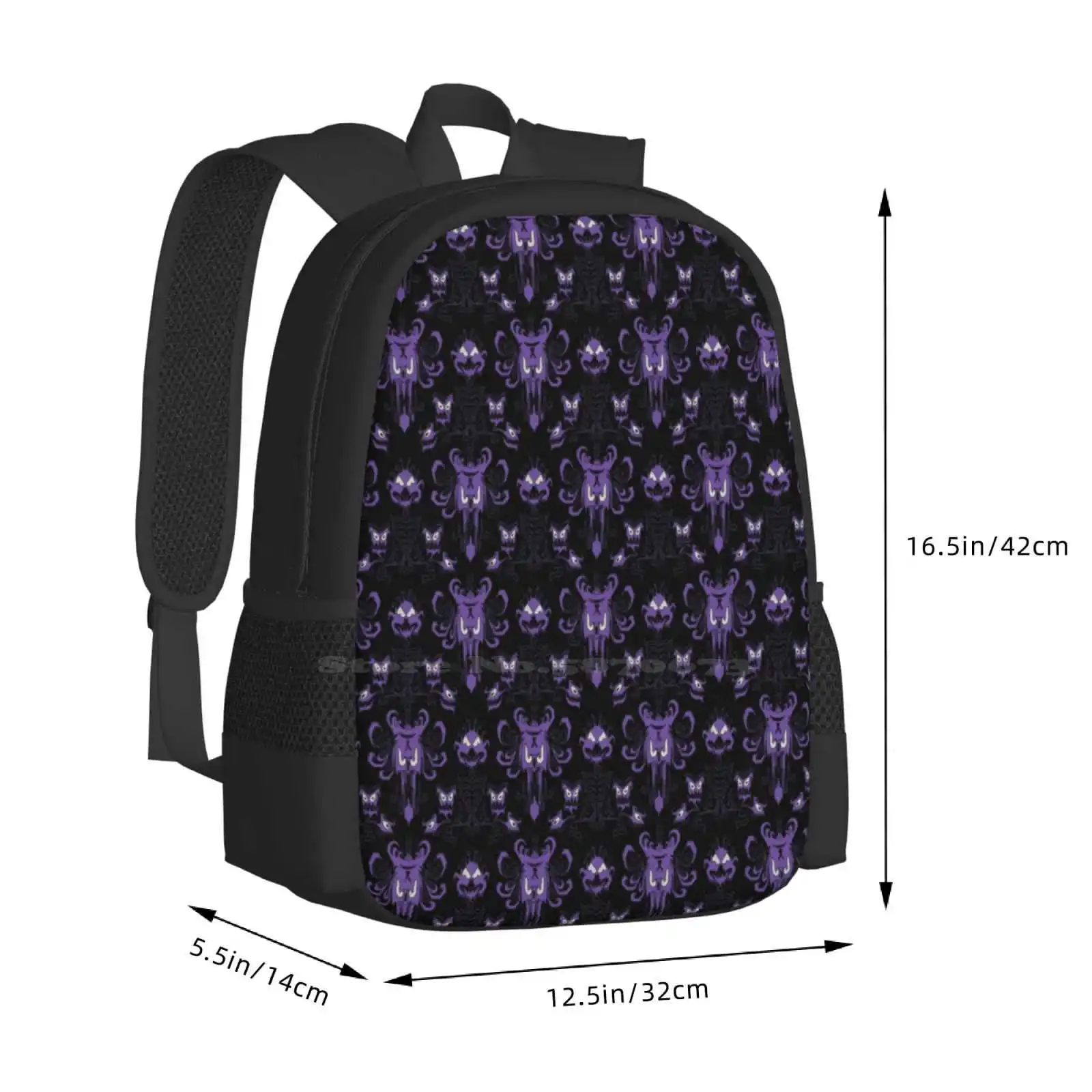 Haunted Mansion Contrast School Bags Travel Laptop Backpack Haunted Mansion Damask Dark Gothic Purple Creepy