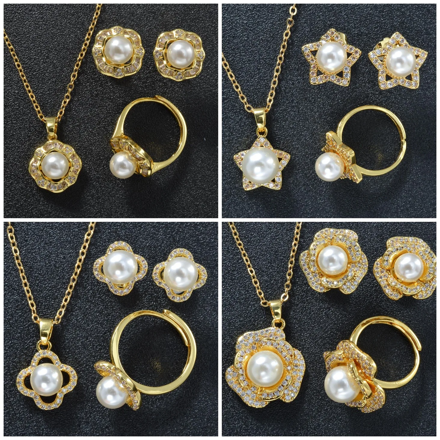 

ZEADear Imitation Pearls Jewelry Sets Zircon Pendant Flower Charm Cute Earrings Romantic Ring Girl's Gift Free Shipping Items