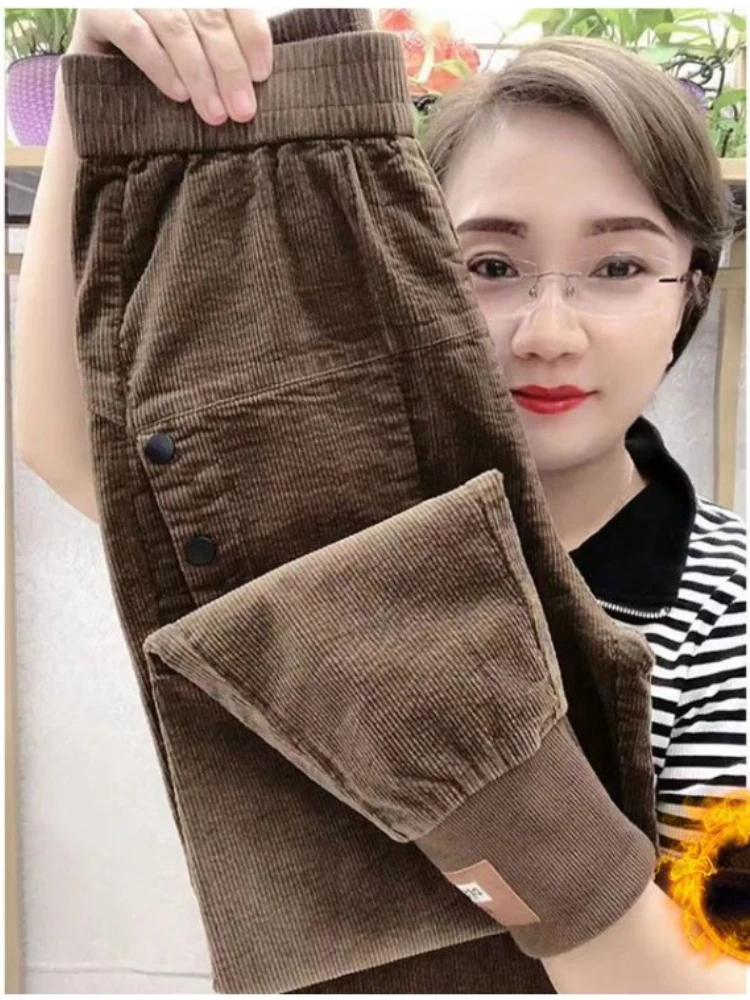 Women's Pants Haren Pant Corduroy Single Pant Padded Thickened Autumn Winter New Casual Striped Velvet Calf Pants for Women