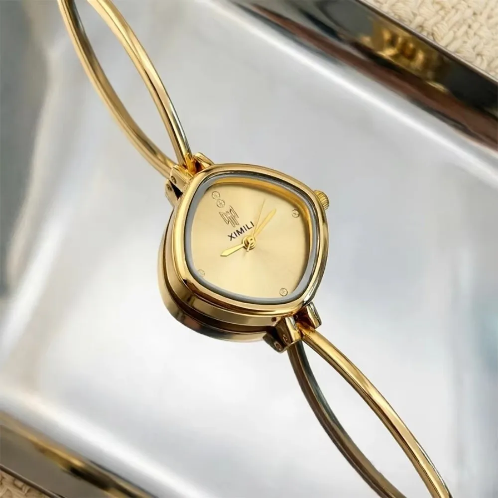 Solid Color Dial Square Bangle Watch Ultra-thin Curved Strap Thin Metal Bracelet Minimalist Watch for Women Ladies Wristwatch